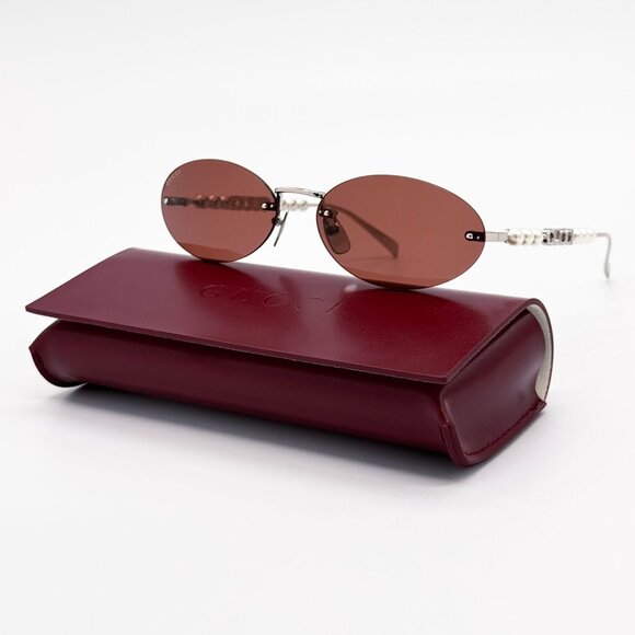 NEW GUCCI SUNGLASSES SILVER WOMEN OVAL EYEWEAR GUCCI GG1922S 002 - Picture 3 of 14